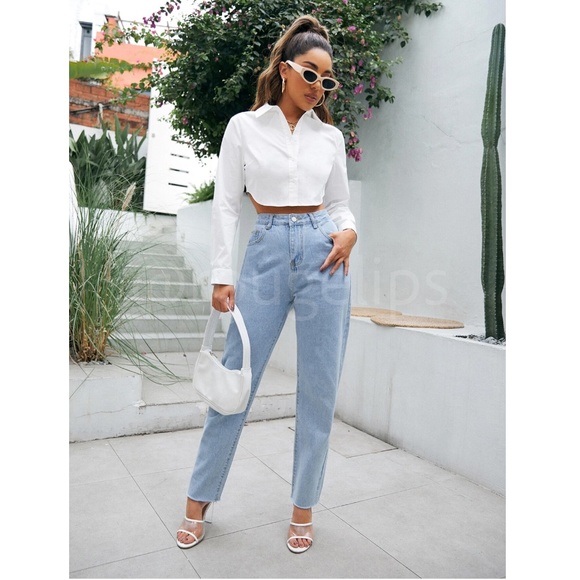 100% Cotton White Crop Button Up Down Long Sleeve Collared Shirt - Picture 3 of 7